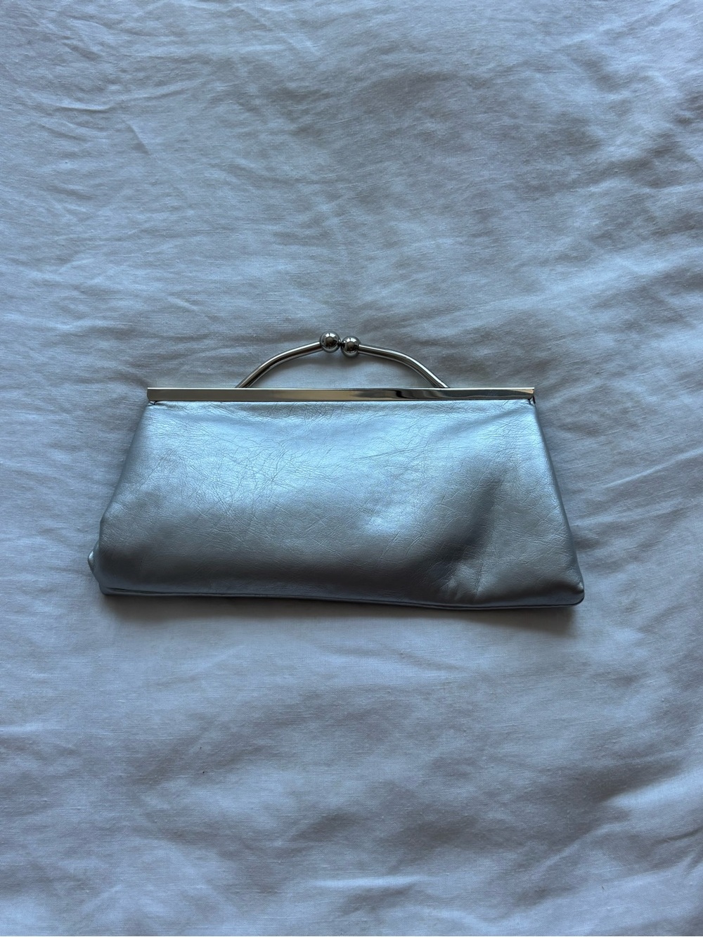 Vintage Silver Metallic Frame-Top Clutch